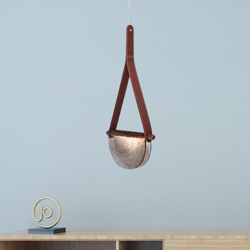 Modernist Raindrop Pendant Light Kit Smoke Grey/Clear/Amber Glass Dining Table LED Hanging Lamp with Brown Leather Strap