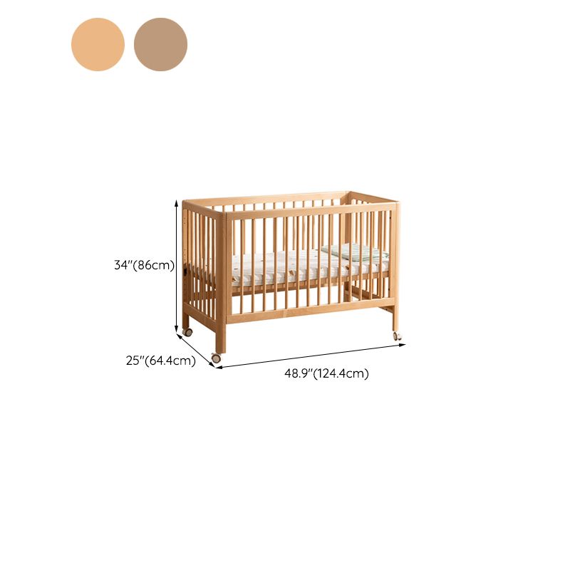 Beech Convertible Baby Crib Wood Nursery Crib with Guardrail and Wheels