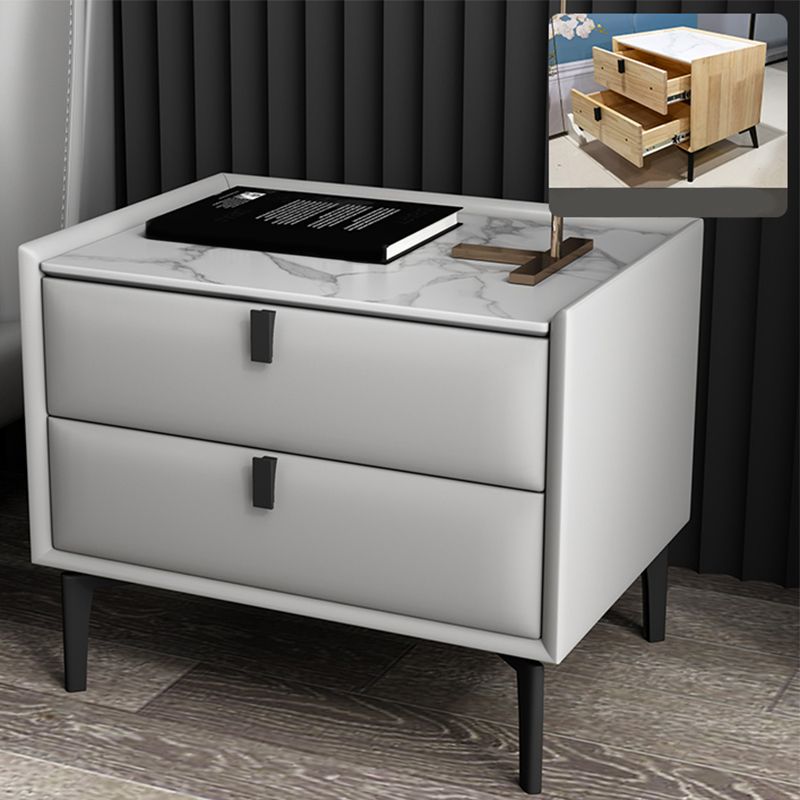 Solid Wood Bedside Table, Modern 2 - Drawer Stone Top Nightstand