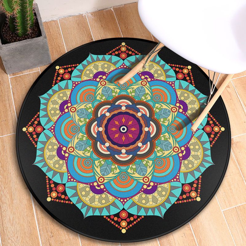 Turkish Blooming Flower Rug Multicolored Polypropylene Rug Machine Washable Pet Friendly Non-Slip Backing Area Rug for Door