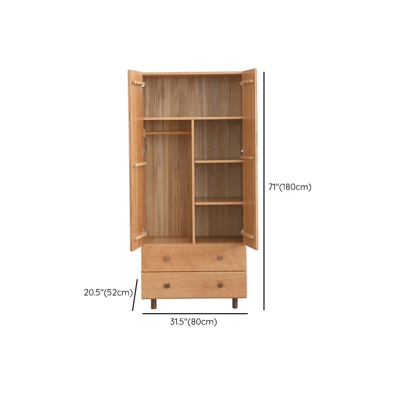 Light Wood Hanging Clothes Rack Beech Closet with Lower Storage Drawers