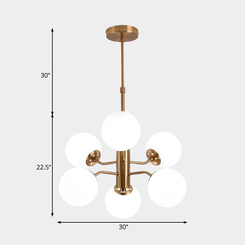 Pendard à balle dorée Chandelier moderniste multiclavanes LED en verre blanc lampe suspendue à la conception de Spoutnik