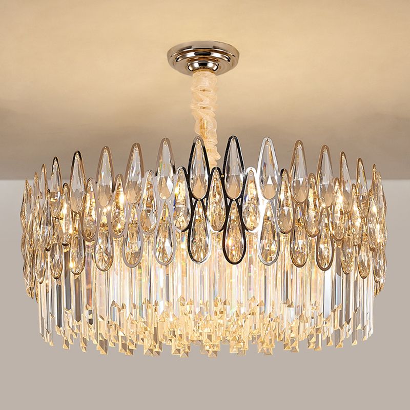 Contemporary Round Pendant Light Fixture Crystal Living Room Chandelier in Clear