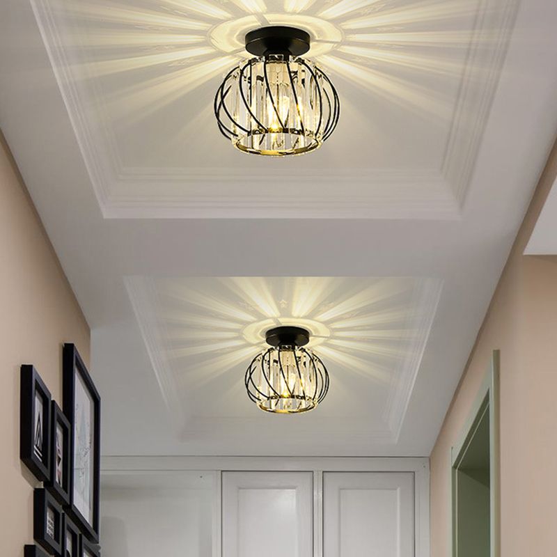 Single Golden/Black Flush Mount Lighting Glam Glass Shaded Ceiling Light