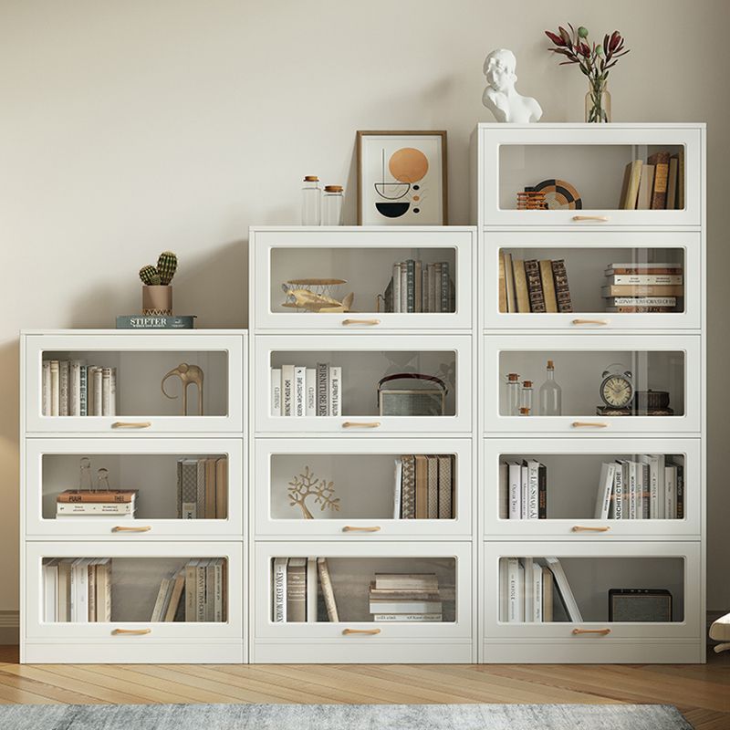 Modern Engineered Wood Bookcase Standard White Bookshelf with Cabinets