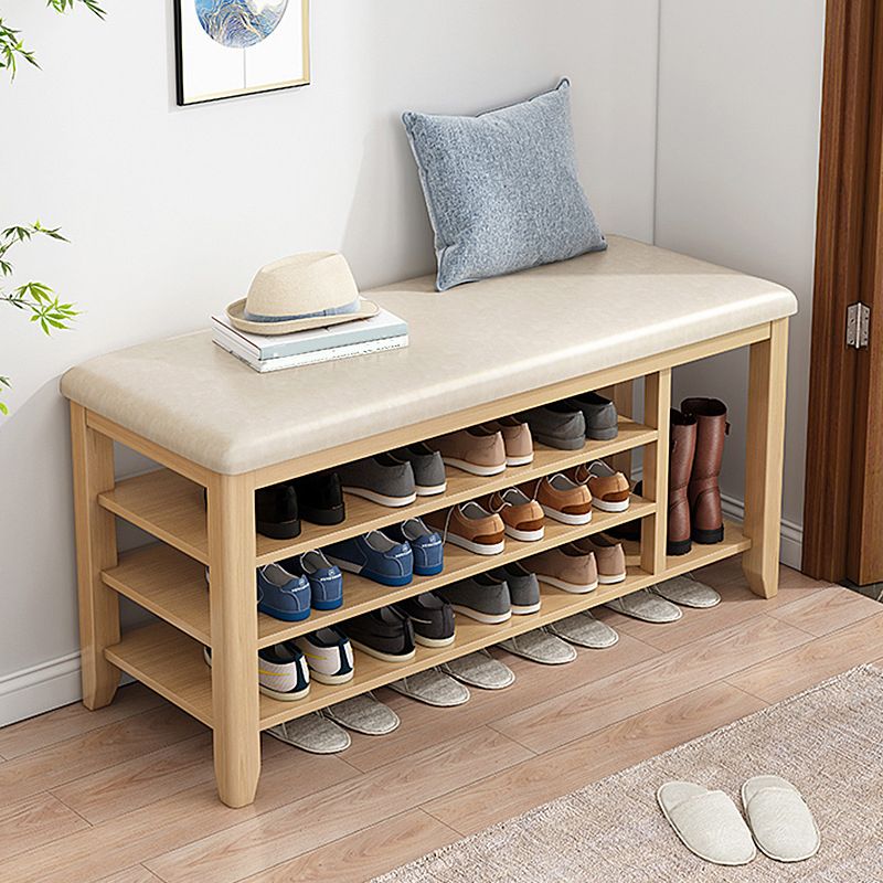 11.81 Inch Wide Seating Bench Rubberwood Bench with Shoes Storage