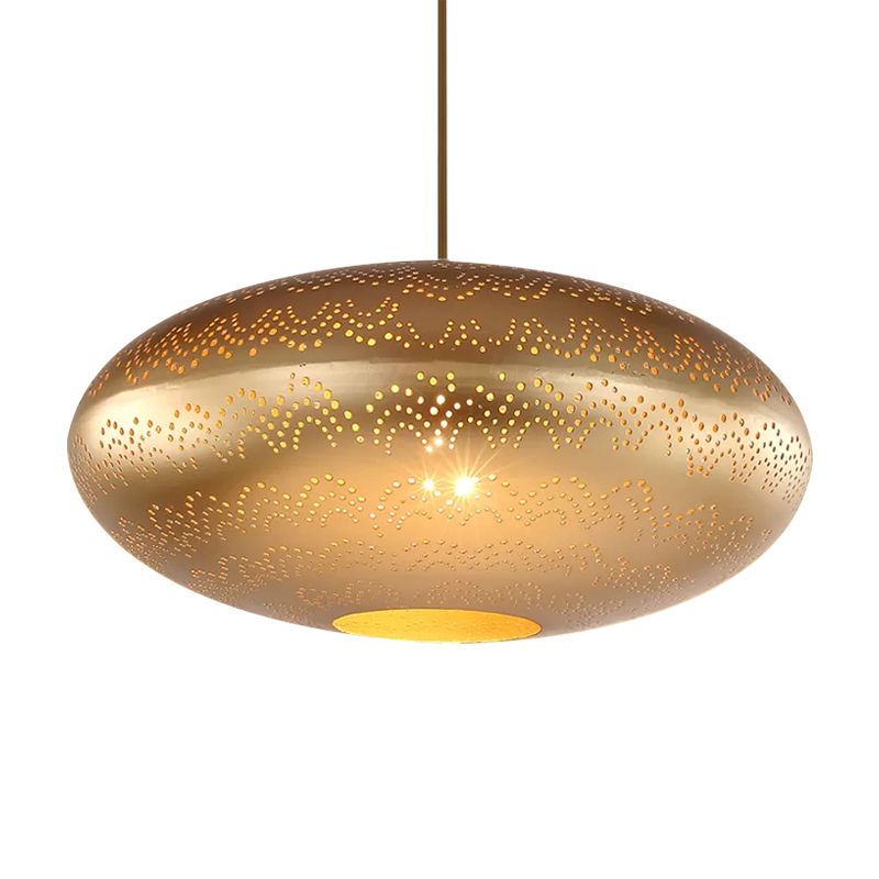 1 Bulb Ceiling Light Fixture Arab Style Oval Metal Suspended Pendant Lamp in Black/Silver/Brass