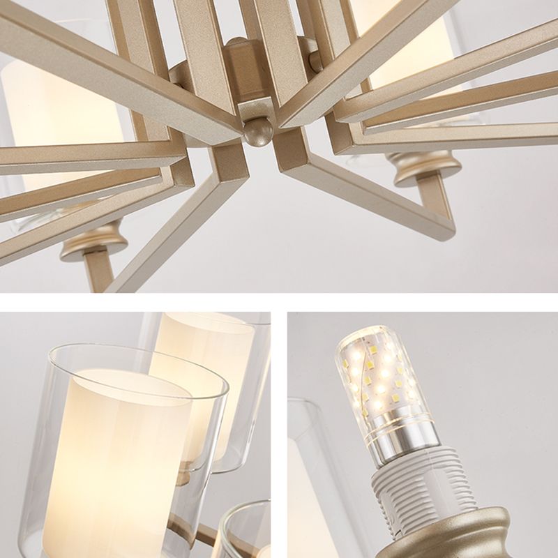 Cylinder Glass Chandelier Light Fixtures Multi Lights Modern Style Pendant Lighting in Gold