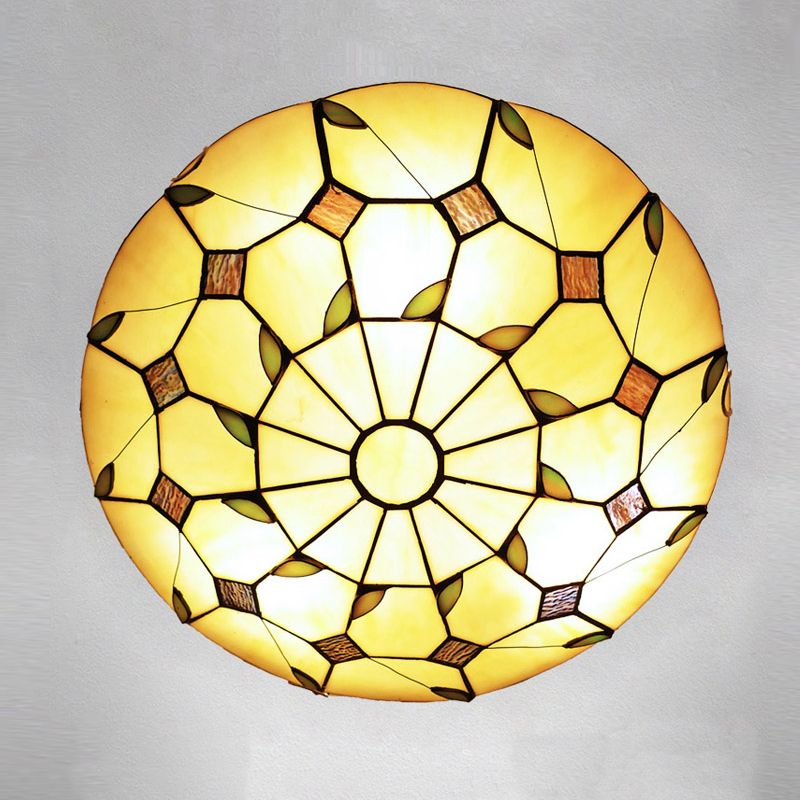 1-Light Bowl Flush Mount Tiffany Style Glass Ceiling Light for Hallway