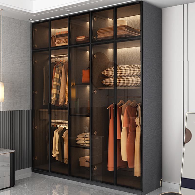 Contemporary Style Glass Wardrobe Soft Close Door Wardrobe Closet for Bedroom