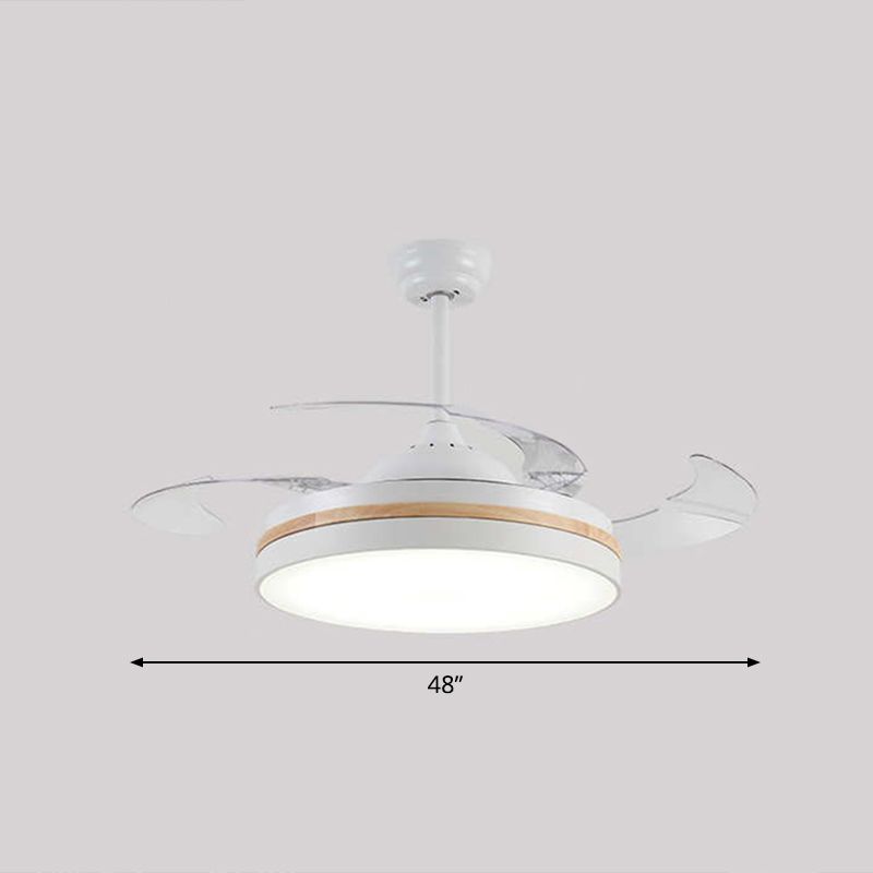 43" W Round Dining Room Hanging Fan Light Fixture Acrylic LED Nordic Semi Flush Lamp with 3-Blade and Remote