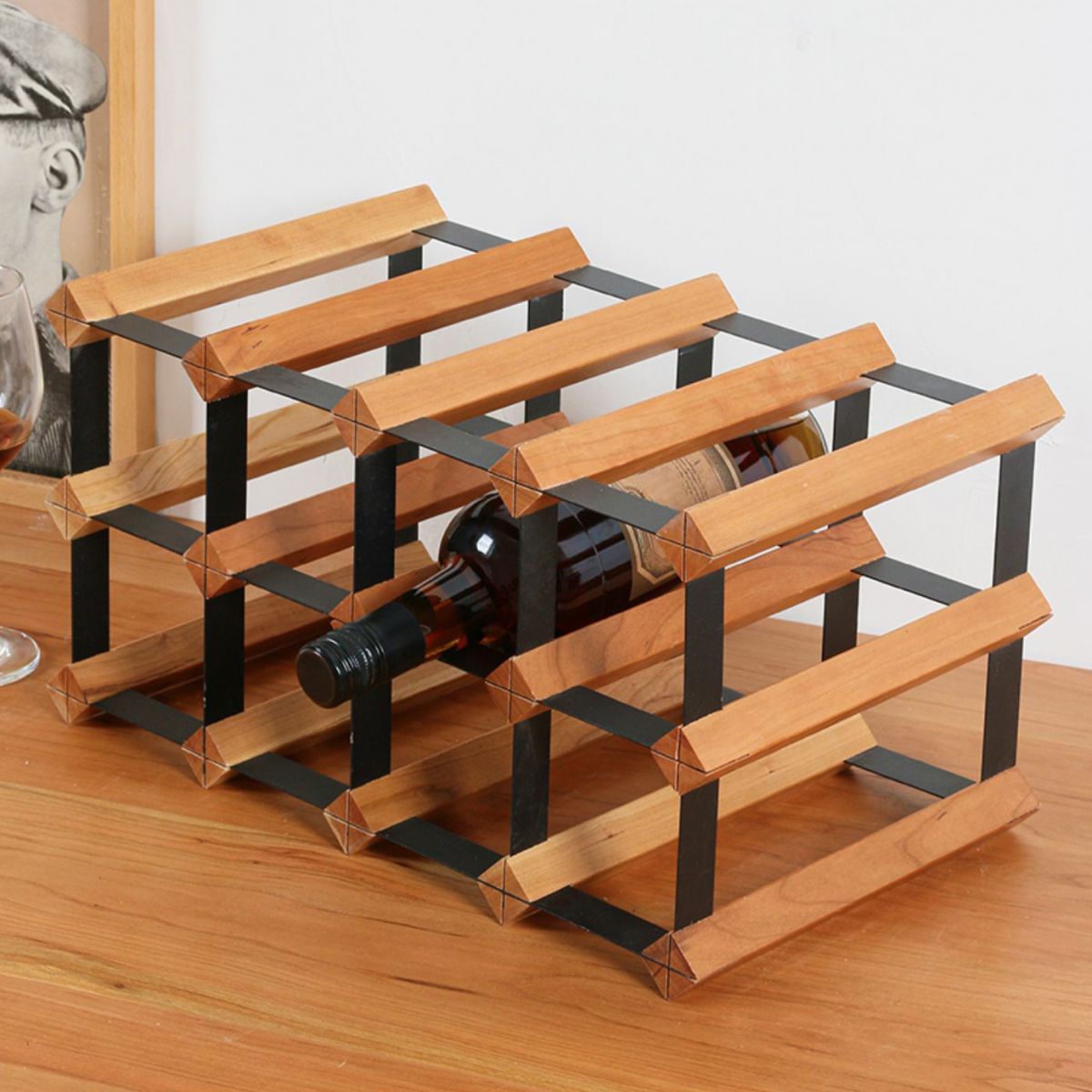 Tabletop Wine Rack Solid Wood Wine Bottle Rack for Living Room