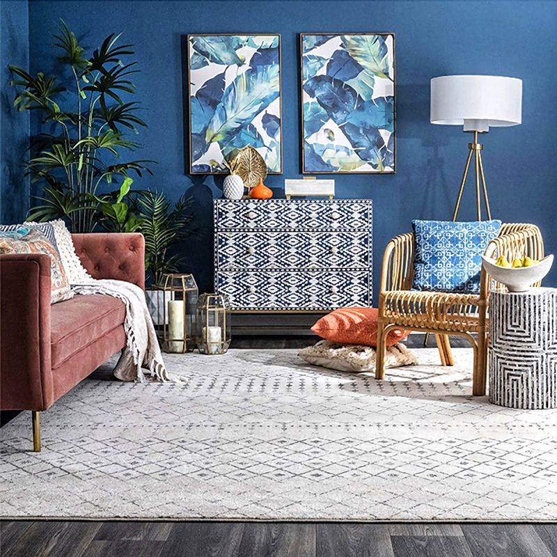 Unique Geometric Printed Rug Multi Color Cotton Blend Carpet Washable Anti-Slip Easy Care Area Rug for Bedroom