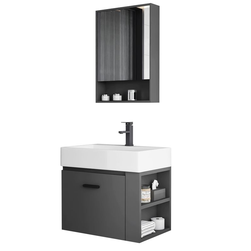 Modern Dark Gray Ceramic Vanity Single-Sink Wall Mount Vanity Sink