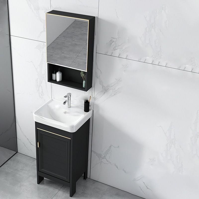 Modern Metal Sink Cabinet Mirror Wall-Mounted Bathroom Vanity Cabinet in Black