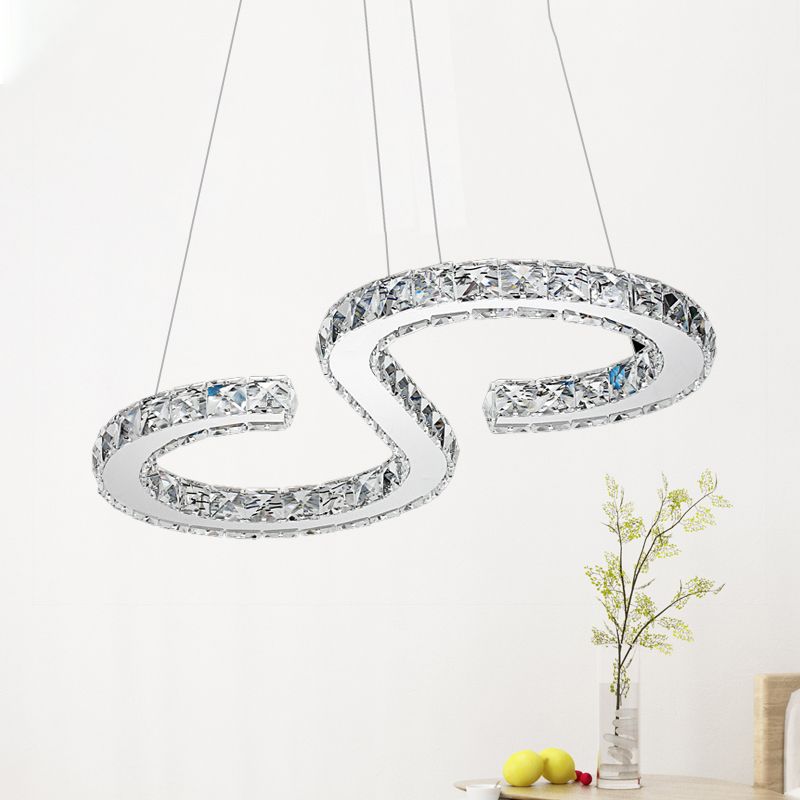 S-Shaped Chandelier Light Modern Style Crystal Chrome LED Hanging Light in Warm/White Light for Kitchen