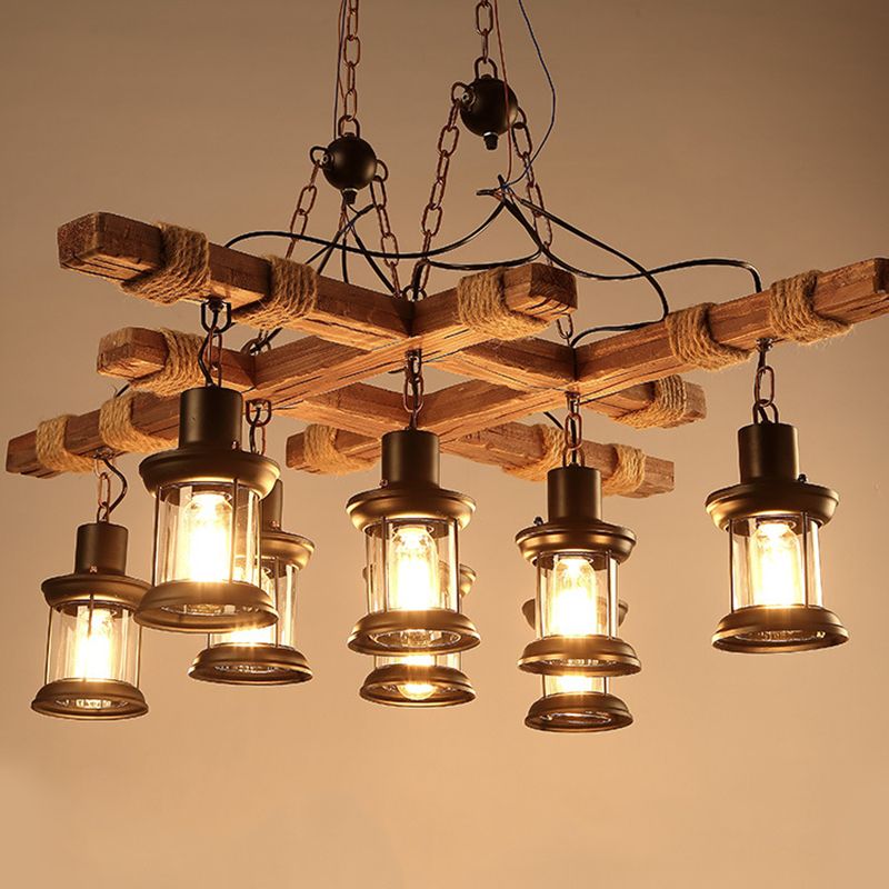 Chandelier Lighting Fixture Coastal Shaded Wood Ceiling Pendant Chandelier in Black