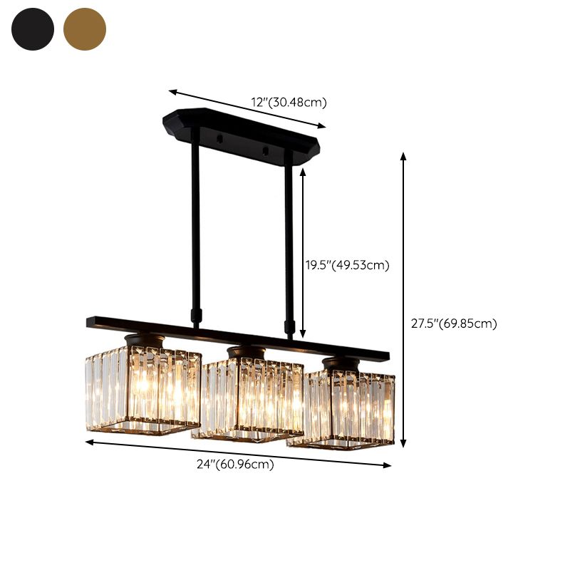 Contemporary 3/4-Light Kitchen Island Lighting Krystal Ceiling Light in Golden/Black