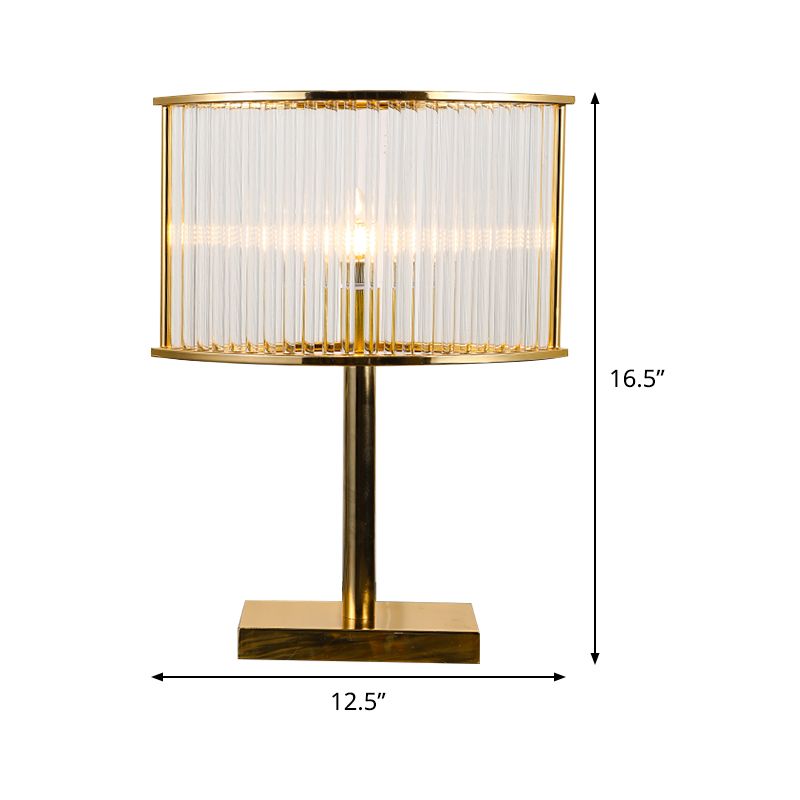 Tube Clear Crystal Table Light Modernist 1 Bulb Gold Small Desk Lamp with Rectangle Metal Pedestal