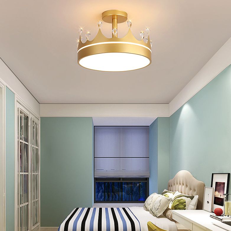 LED Bedroom Semi Flush Mount Lighting Modern Semi Flush Ceiling Light with Crown Metal Shade