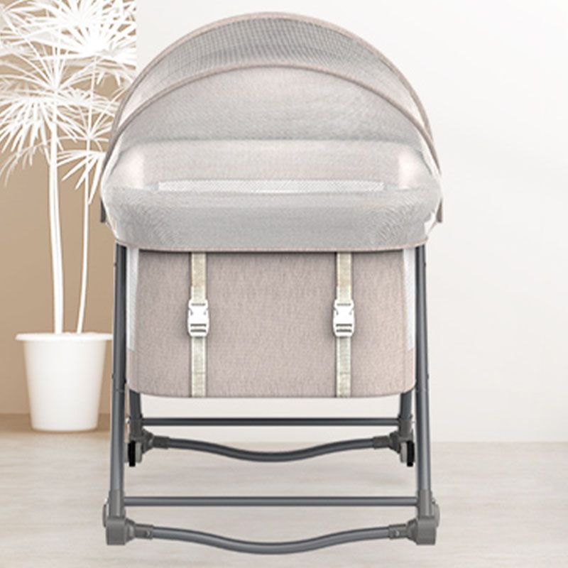 Foldable and Convertible Crib Cradle Square Metal Bassinet with Wheel