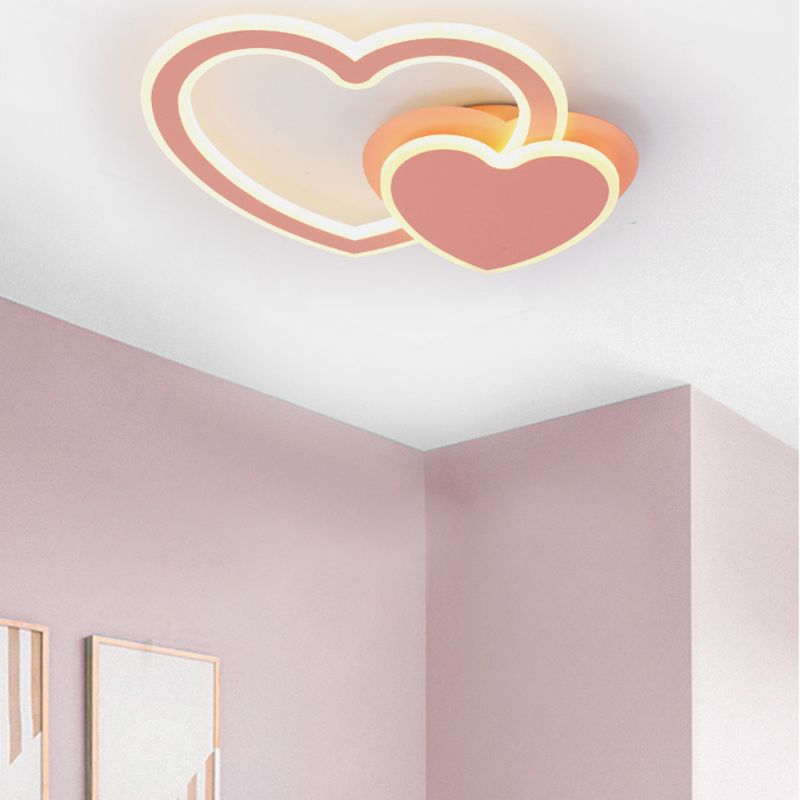 Kids Undertint LED Flush Plafond Light Double Loving-Heart Acryl Plafond Lamp voor Kid Slaapkamer