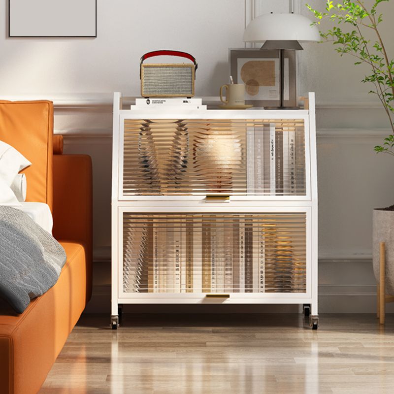 Cabinets Included Night Table Metal Black / White Nightstand with Glass Doors