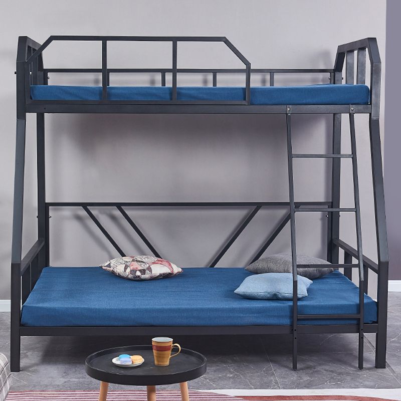 Contemporary Bunk Bed Metal Black with Guardrail No Theme Slat Headboard