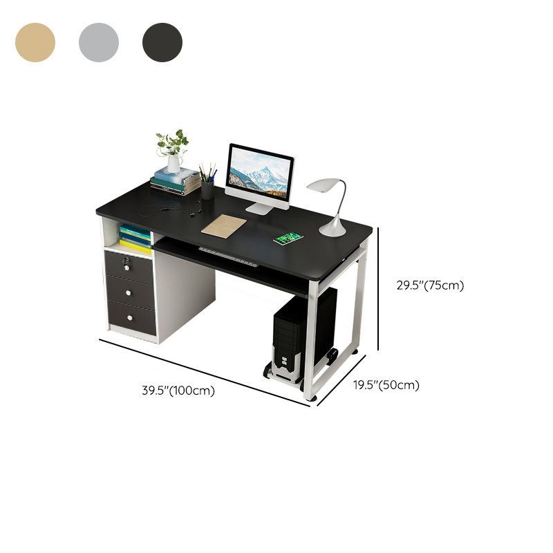 Modern Computer Desk with 1 Shelf and 3 Drawers and Keyboard Tray