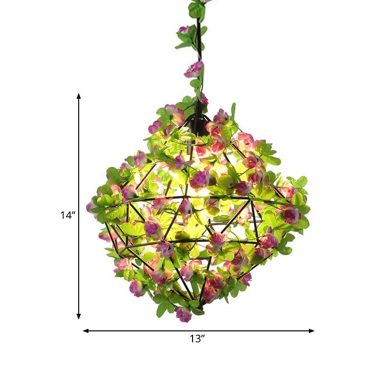 Éclairage de pendentif noir en métal Géométrique à 1 tête lampe suspension à LED industrielle avec décoration de fleur