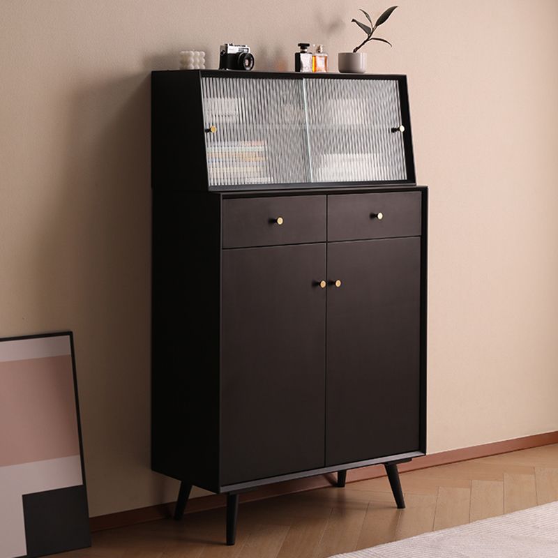 Contemporary Solid Wood Sideboard Cabinet with Sliding Glass Doors