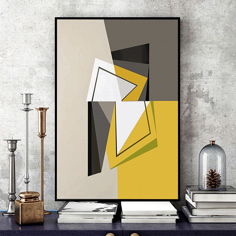 Nordic Geometric Pattern Canvas Playroom Wall Art Print in Yellow, Multiple Sizes