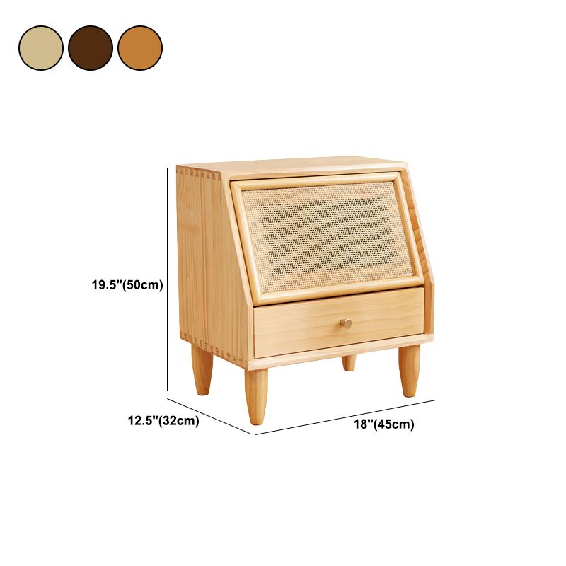 Modern Lower Shelf Nightstand Rattan Bedside Cabinet with Drawer for Bedroom