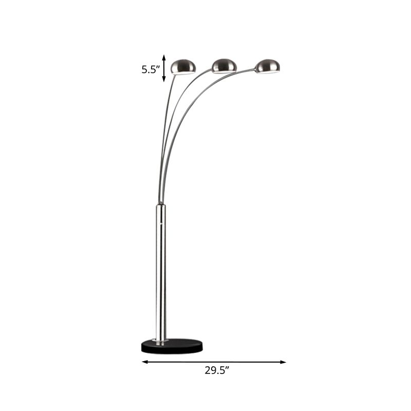 Metal Tree-Like Floor Reading Lamp Contemporary 3-Bulb Silver Standing Light with Semi-Orb Shade