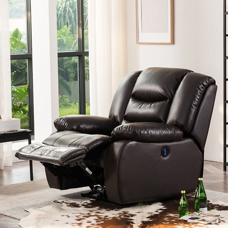 Traditional Style Standard Recliner Genuine Leather in Dark Brown Indoor Recliner Chair