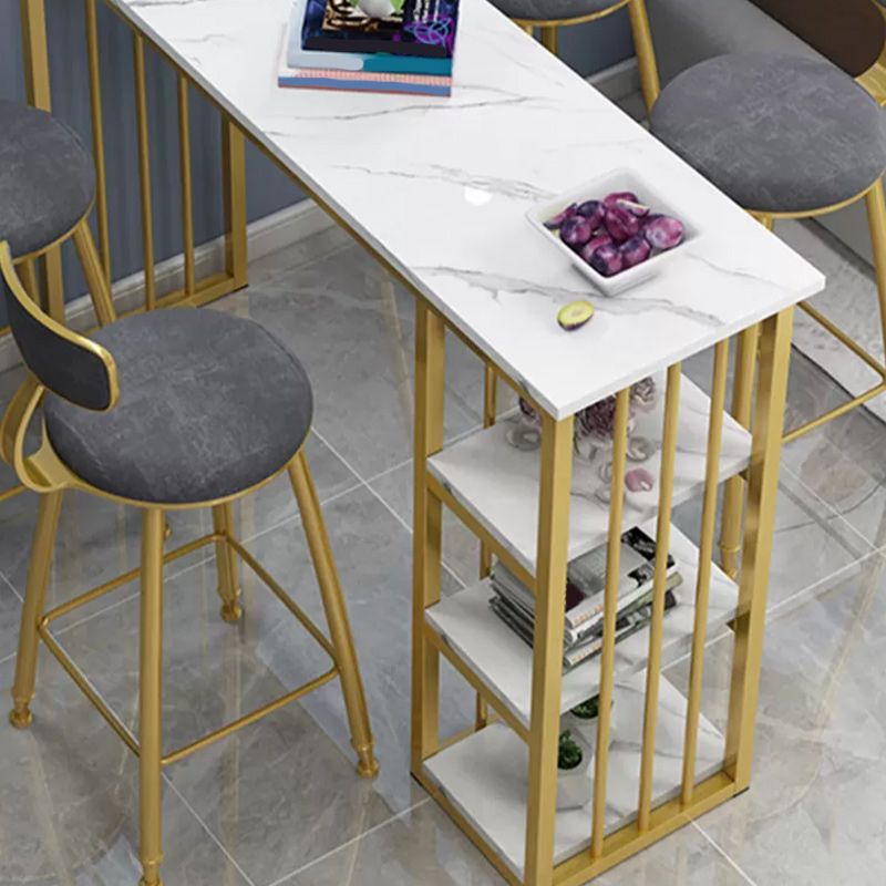 Glam Style Bar Table 42-inch Height Gold Pedestal Bistro Table with Storage Rack