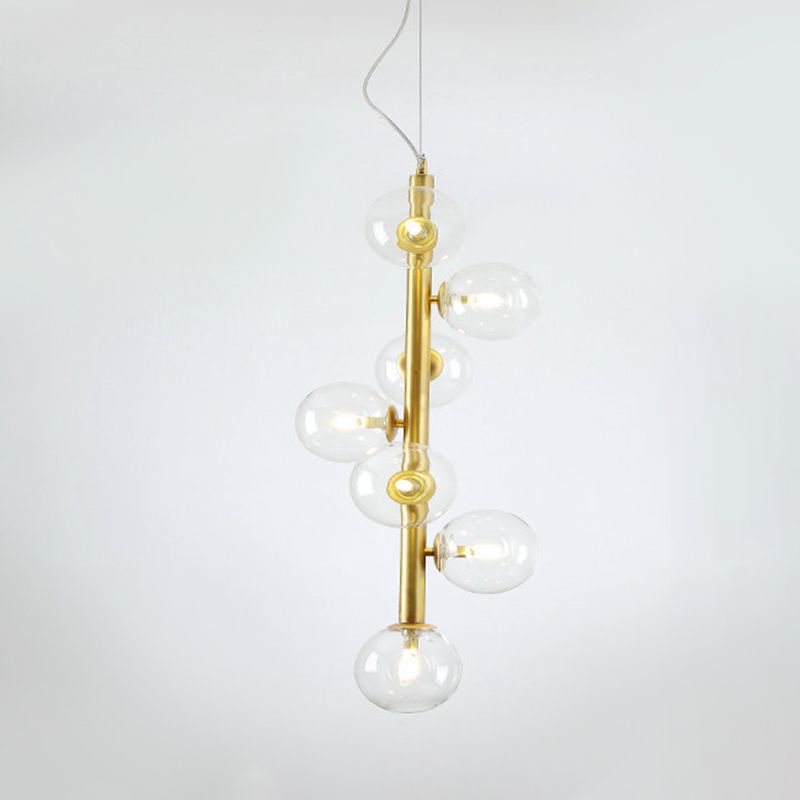 Cognac/Clear Glass Ball Ceiling Chandelier Modern 7 Heads LED Hanging Pendant Light in Gold for Living Room