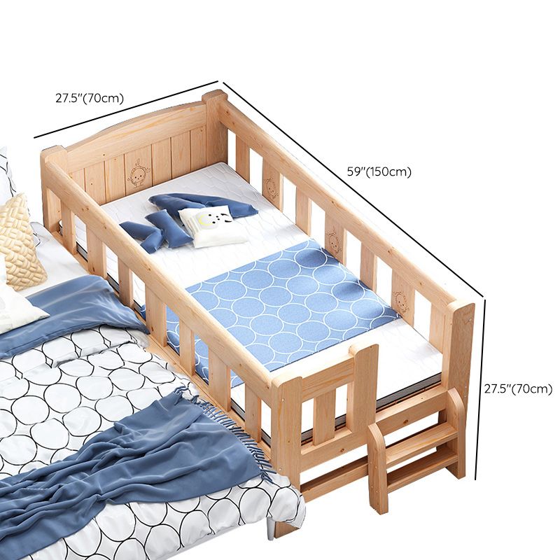 Scandinavian Nursery Crib with Guardrail in Solid Wood Convertible Crib