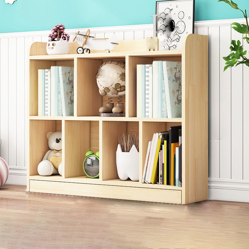 Contemporary Closed Back Book Shelf Wood Cubby Storage Bookcase in Pine