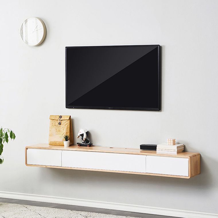 Wall - Mounted TV Stand , Solid Wood TV Stand With Cable Management and Storage