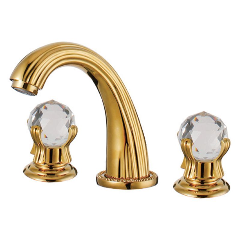 Glam Centerset Faucet Brass 2 Knob Handles 3 Holes Low Arc Bathroom Sink Faucet