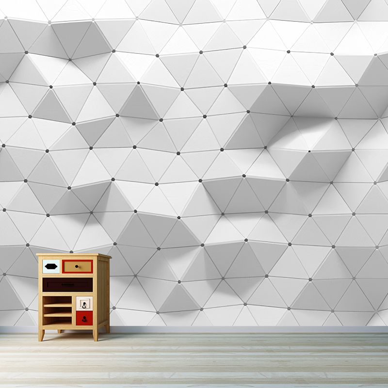 Full Mural Wallpaper Plain Grey 3D Geometries Customized Wall Decor, Personalized Size Available