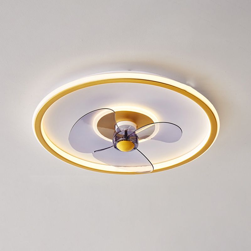 Metal Round Flush Mount Light Modern Colorful LED Fan Light for Bedroom