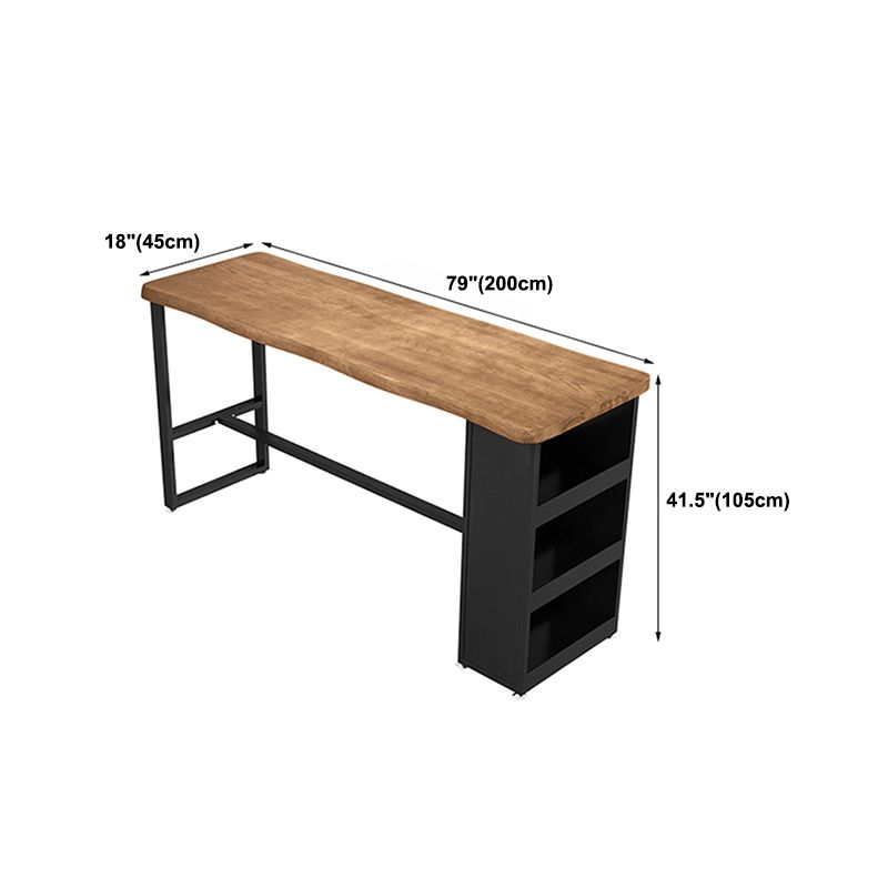 Rectangular Pine Wood Top Bar Table Industrial Bar Table with Storage Trestle Base