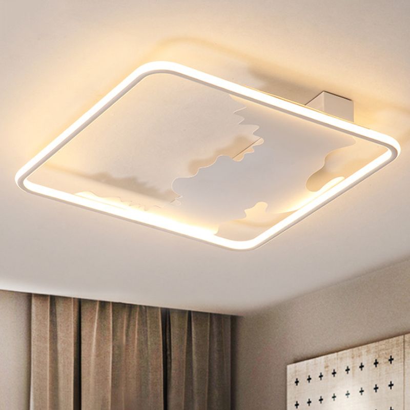 Square Flush Mount Lighting Art Deco Metal LED White Ceiling Lighting in White/Warm Light, 16.5"/19.5"/23.5" Wide