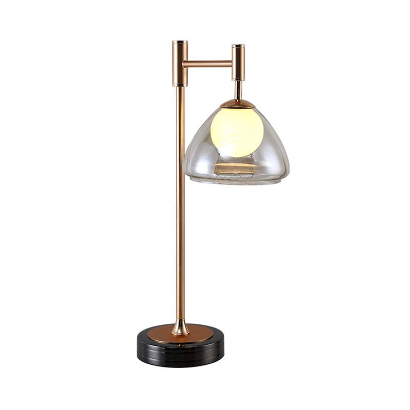 Brass Conic Night Table Light Modernist Smoke Gray/Cognac Glass LED Nightstand Lamp for Bedside