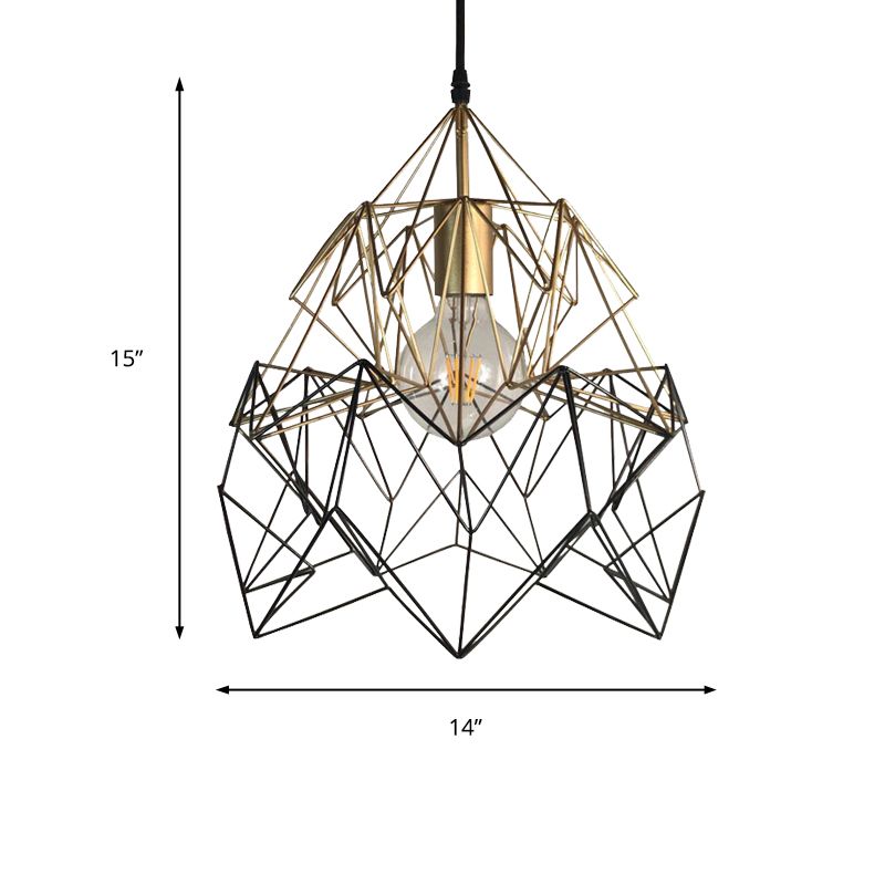 1 Lichte geometrische kooi hanglampverlichting traditionele zwart en goud metaal hangende lamp armatuur