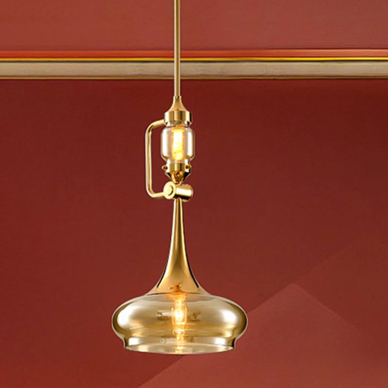 Trumpette en verre ambre suspendu colonialisme 2 lumières du restaurant plafond de restaurant en or