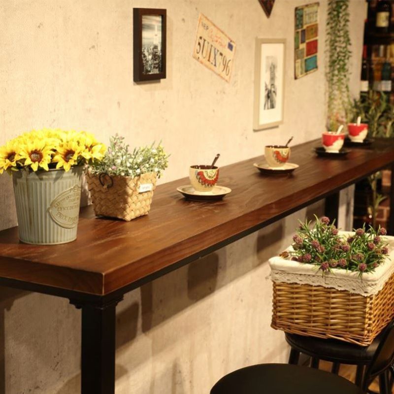 Industrial Brown and Black Bistro Bar Desk Solid Wood Trestle Bistro Bar Table