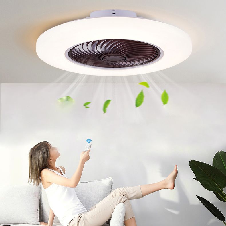 Luz de ventilador de techo LED blanco acrílico en montura de lavado de hierro de estilo conciso moderno para dormitorio